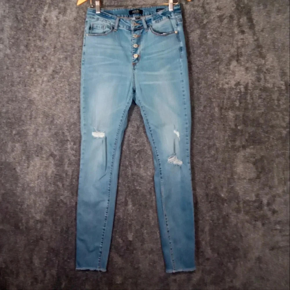 Judy Blue Skinny Fit button exposed frayed hem women's 29